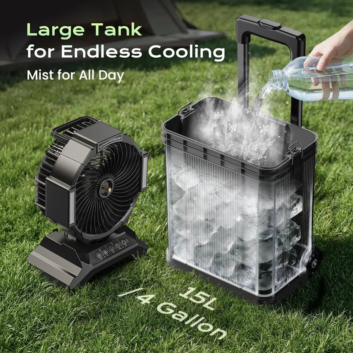 New Arrivals 4 Gal Large Misting Bucket Fan Portable, 40000mAh Rechargeable Mister Fan with Retractable Handle - Image 4