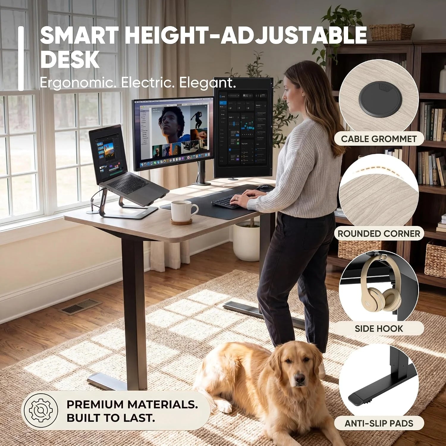 New Arrivals 55 x 24 Inches Electric Height Adjustable Standing Desk Large Sit Stand Up Desk Home Office Computer Desk Memory - Image 79