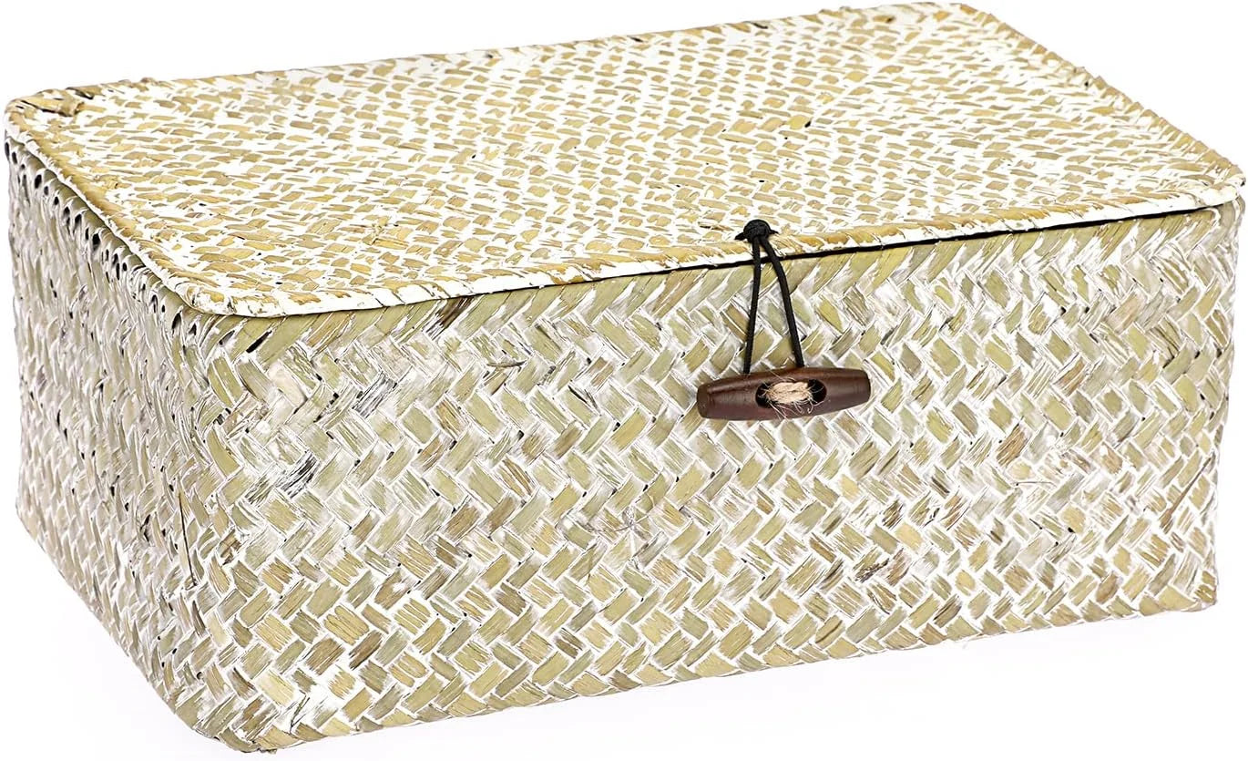 Shelf Baskets Bin with Lid Large Handwoven Basket Box, Coffee, Natural Seagrass Storage Baskets - Image 5
