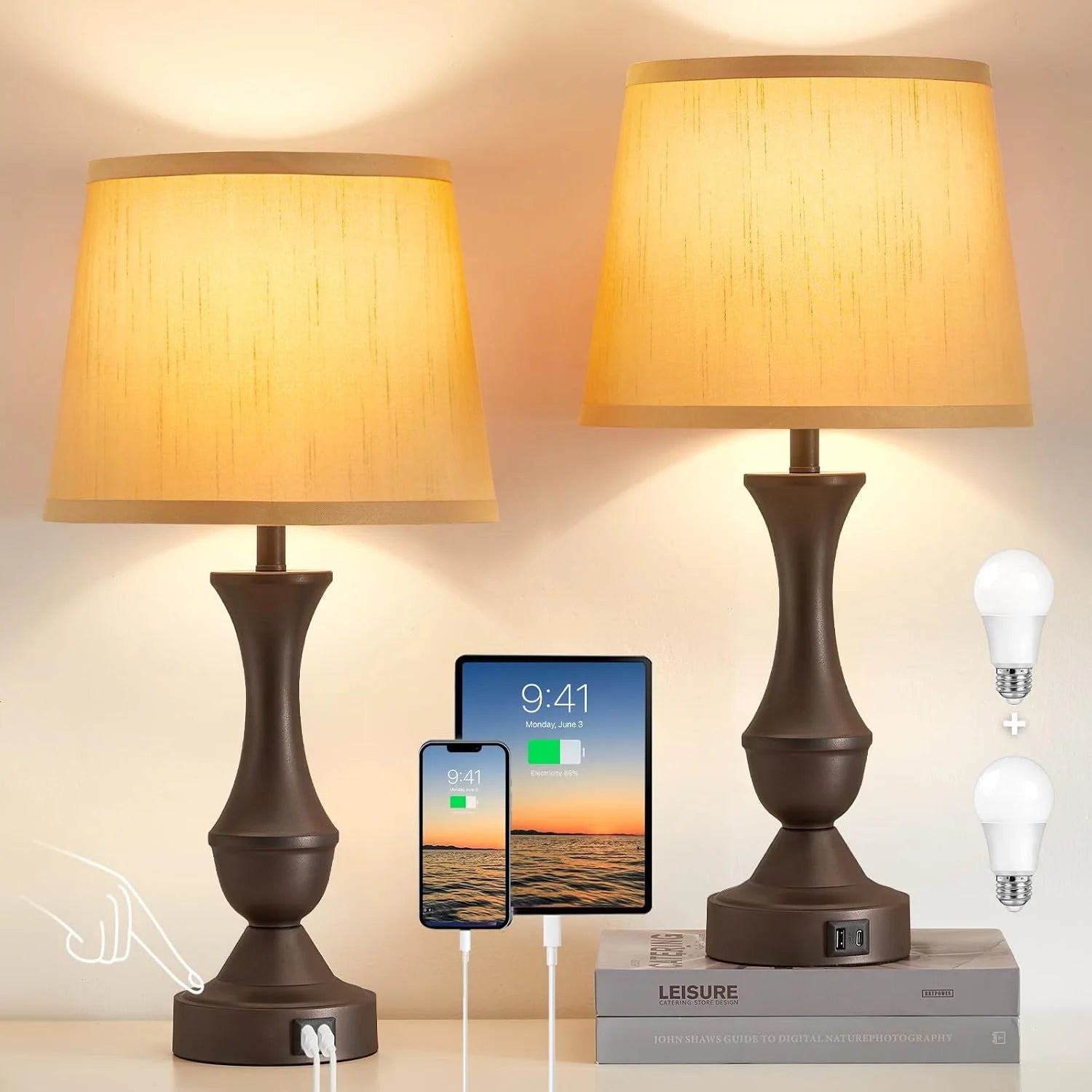 Luvkczc Table Lamp Set of 2, 19 Farmhouse Vintage Bedside Lamps for Living Room & Bedroom bifanuoyard - Image 2