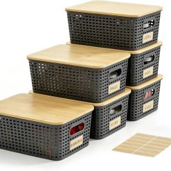 Alternative view of Small Plastic Storage Bins with Bamboo Lids 5.2qt Stackable Box Basket Pantry Decorative Containers Cute with bifanuoyard