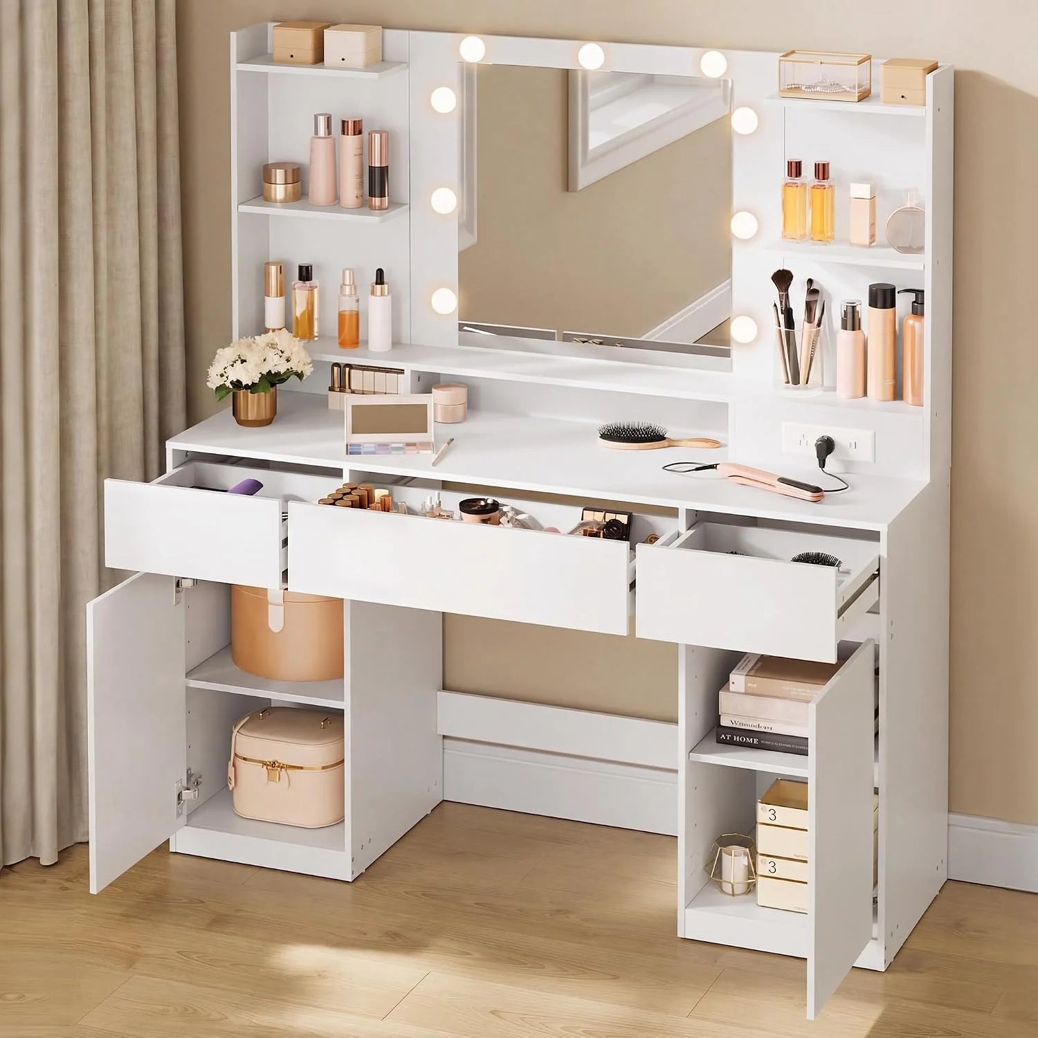 VASAGLE KAILYN Collection, Vanity Desk with Mirror and 9 LED Bulbs, Dressing Table with 9 Drawers bifanuoyard - Image 4