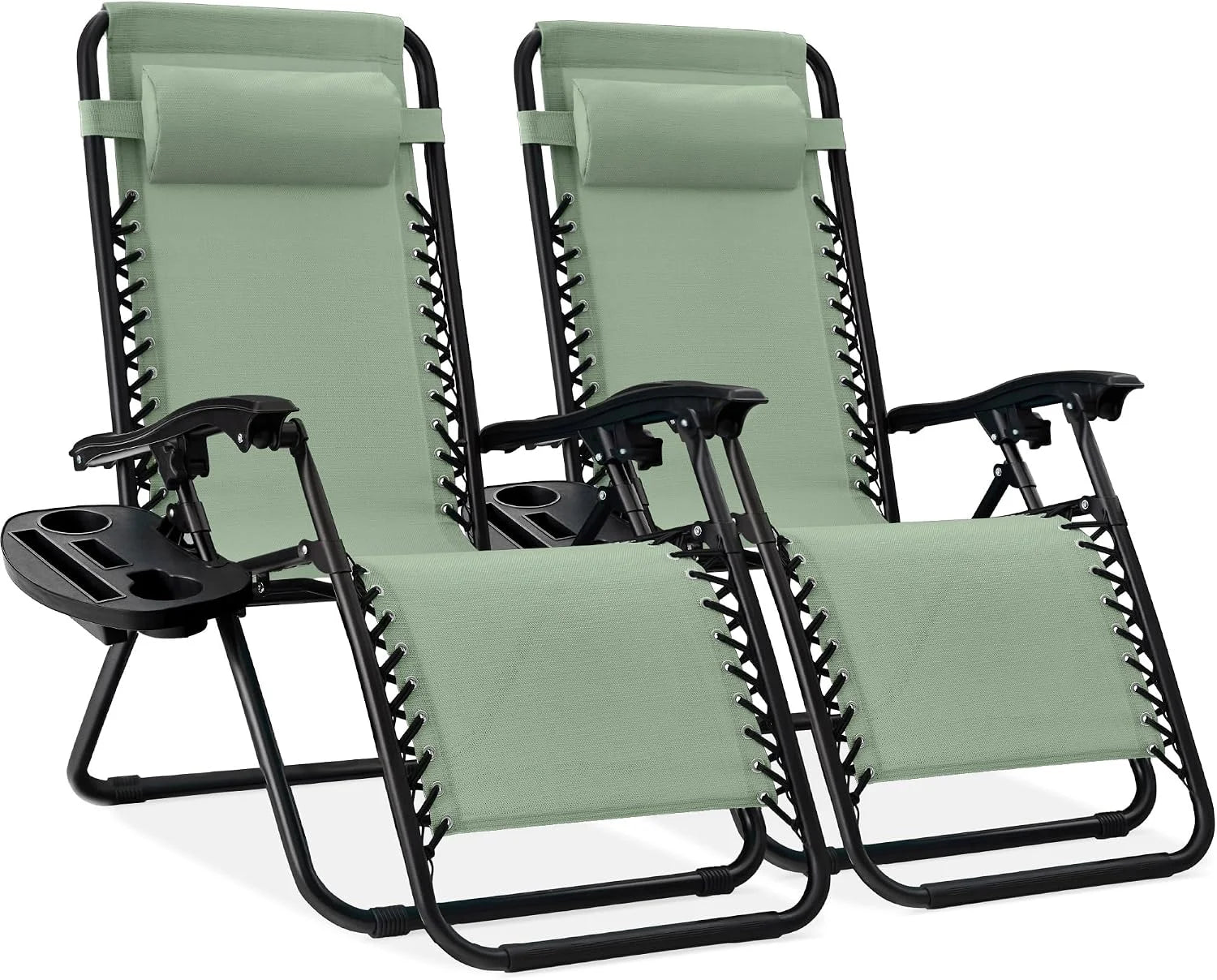 New Arrivals Choice Products Set of 2 Adjustable Steel Mesh Zero Gravity Lounge Chair Recliners w/Pillows and Cup Holder Trays - Image 52