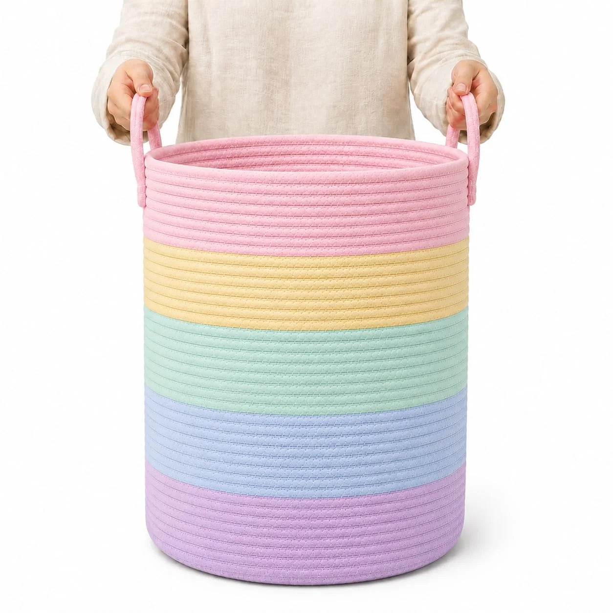 OrganiHaus Round Toy Basket & Blanket Basket, Cotton Rope 20×13, Full Honey, Round Cotton Rope Basket, 20×13 bifanuoyard - Image 23