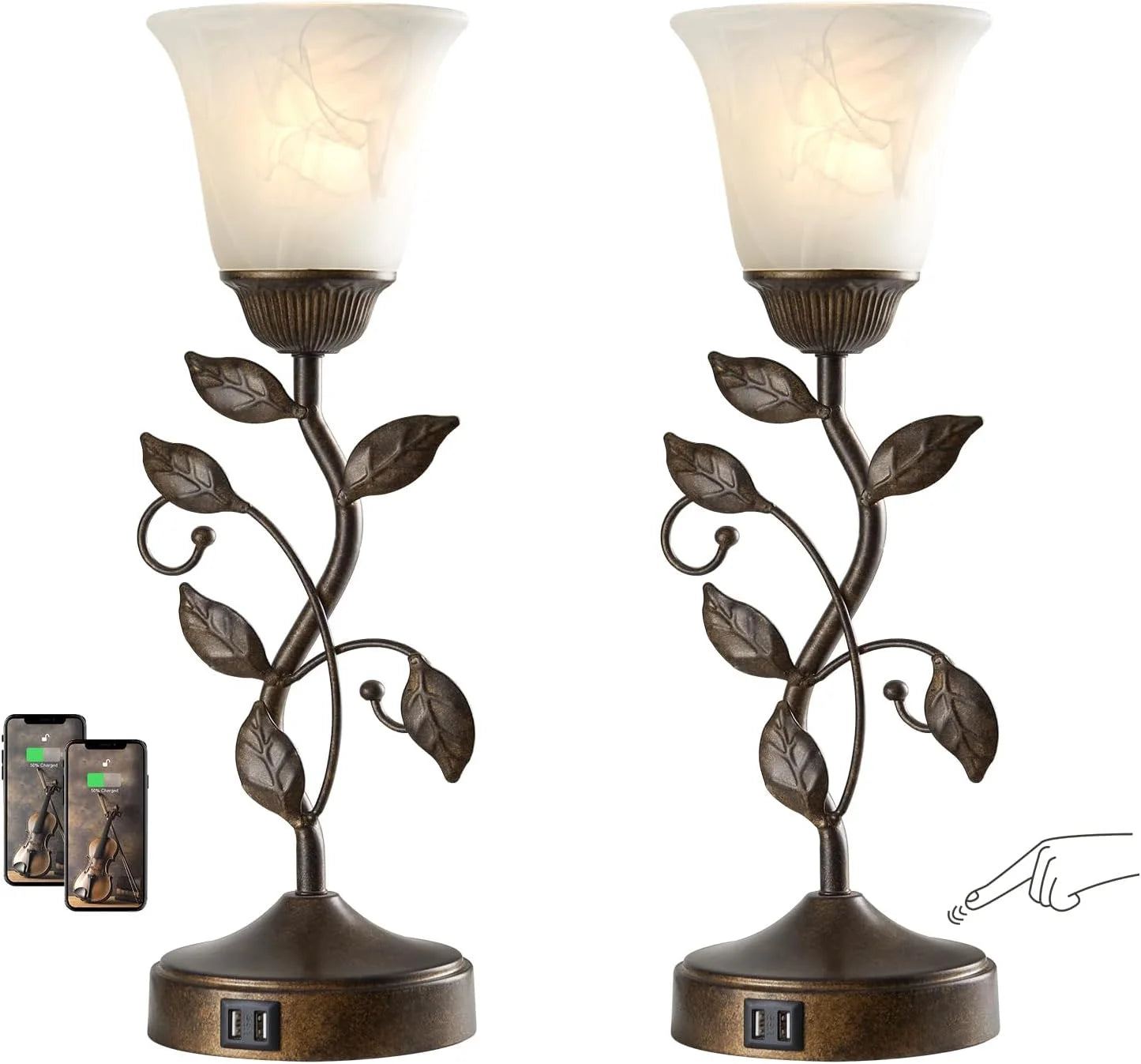 Touch Control Table Lamp with 2 USB Charging Ports, Dimmable, Bulb Included bifanuoyard - Image 3