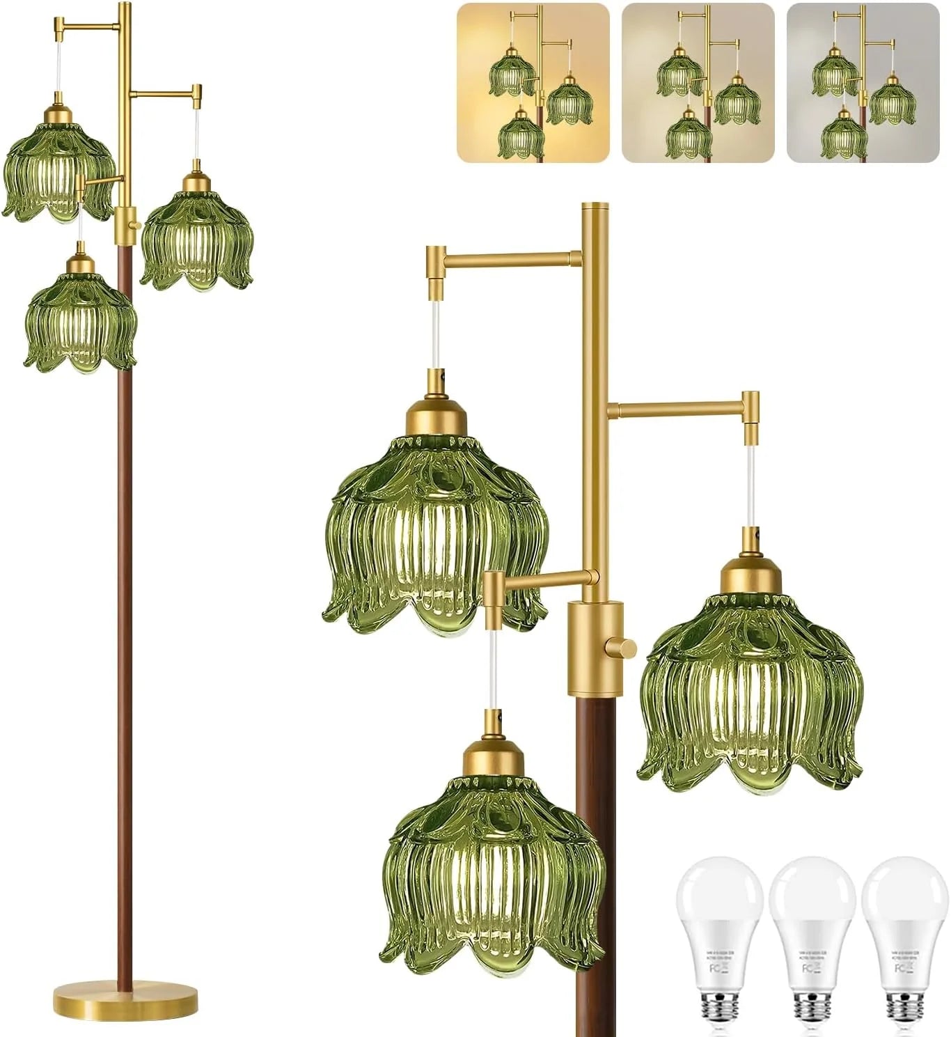 ZECOXOL Vintage Floor Lamp for Living Room Bedroom-3 Light Glass Floor Lamp with Three Led Bulb bifanuoyard - Image 8