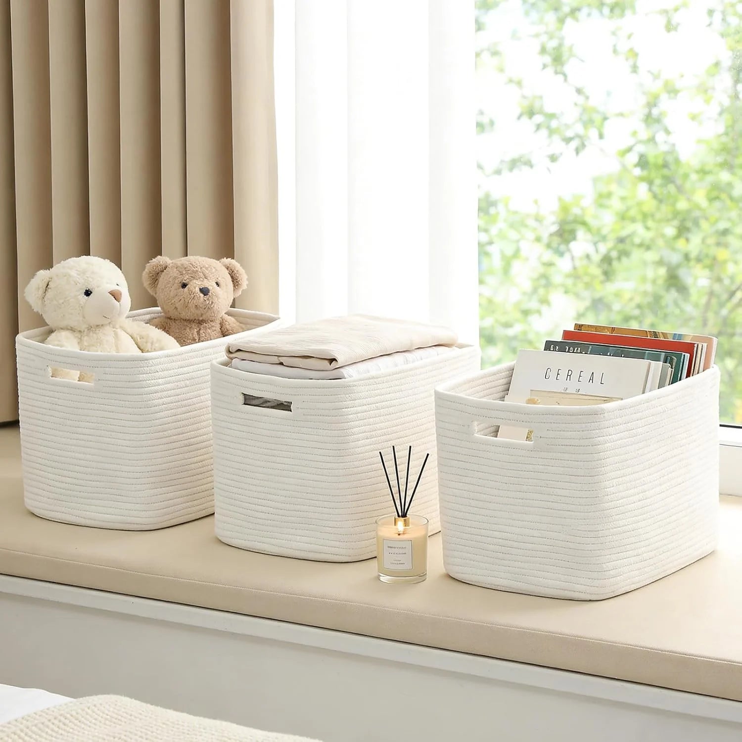 New Arrivals Woven Baskets, Storage Baskets for Shelves with Handles, 13.5×11×9.5 Closet Baskets, Nursery Organizer - Image 3
