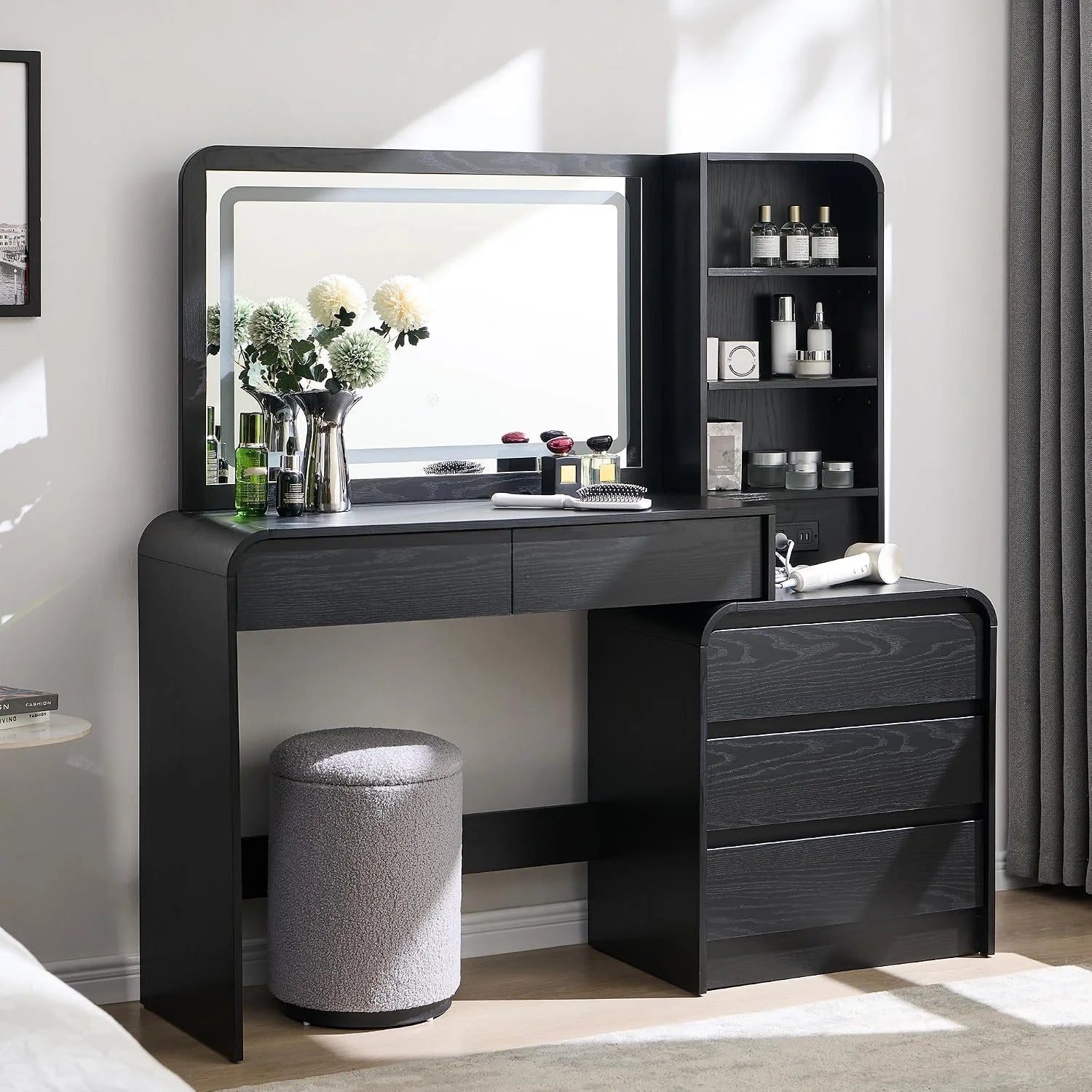 Vanity Desk with Mirror and Lights, 50" Modren Makeup Vanity with 35.43 Mirror and 5 Drawers - Image 5