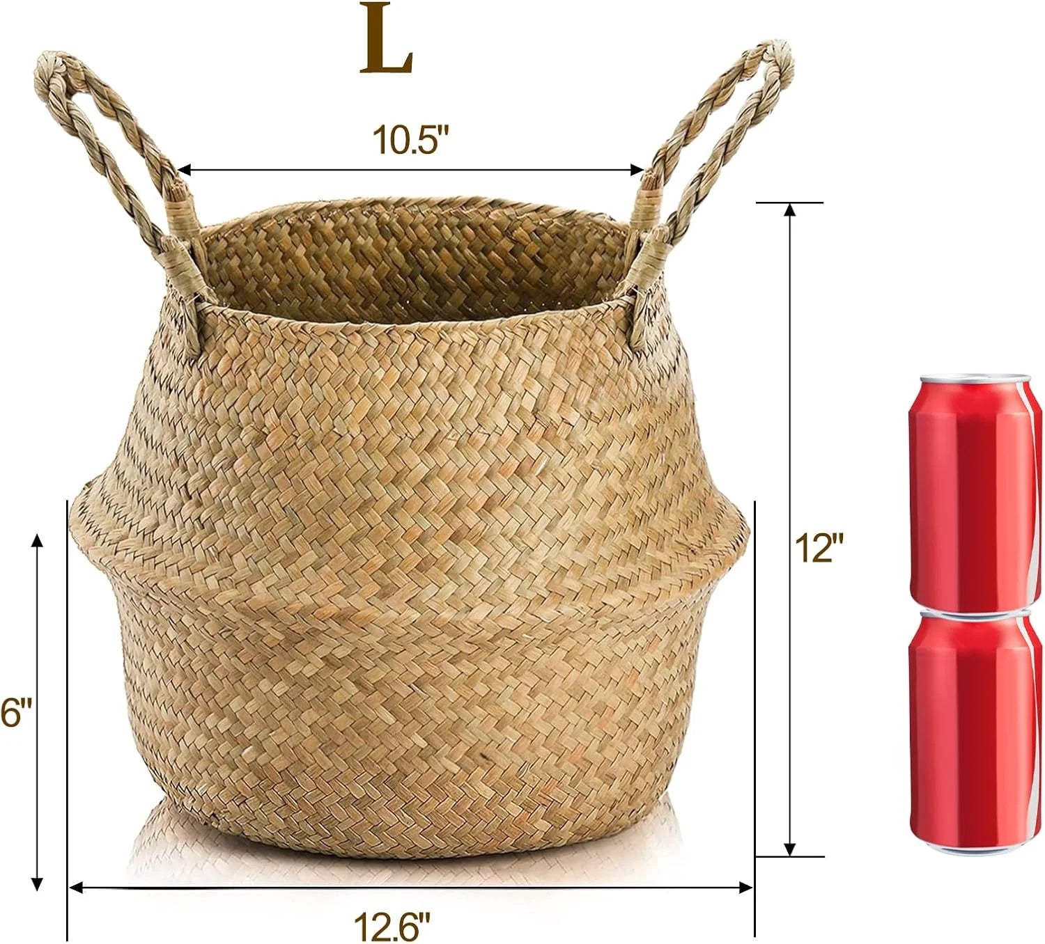 Woven Seagrass Plant Basket with Handles, Ideal Wicker Baskets Storage Plant Pot Baskets for Laundry - Image 2