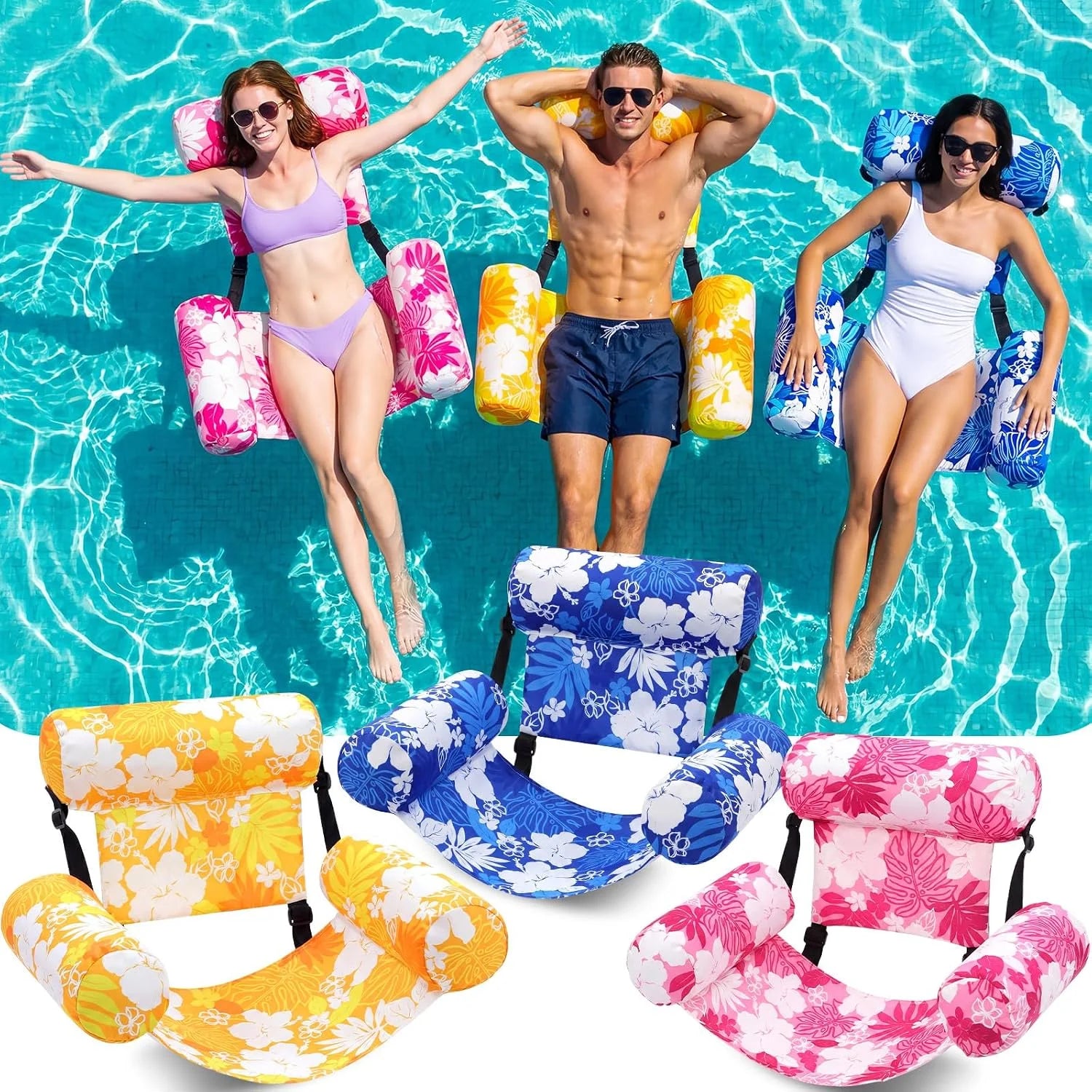 New Arrivals 3 Pack Inflatable Pool Floats Chairs Adult Floating Lounge Chair Adjustable Hammock Water Floating Chair - Image 7