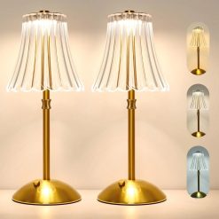 2 Pack Touch Cordless Table Lamp Rechargeable, Dimmable, 3-Color Temperature