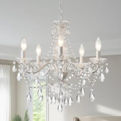New Arrivals Crystal Gold Chandelier, 5 Light, Glass Crystal Hanging Pendant Lighting