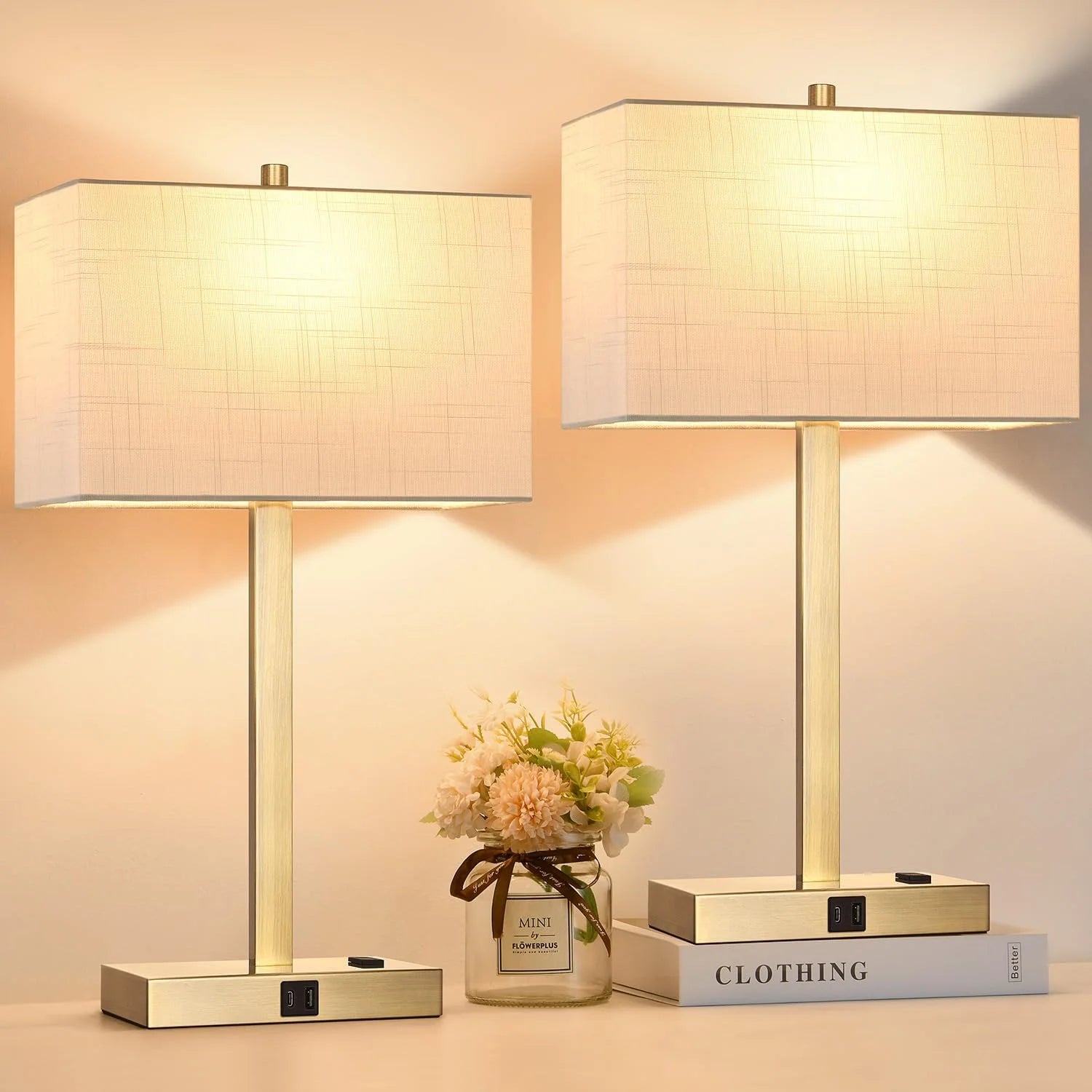 Touch Bedside lamps with 2 USB & AC Outlets, Dimmable, Bulb Included - Image 19
