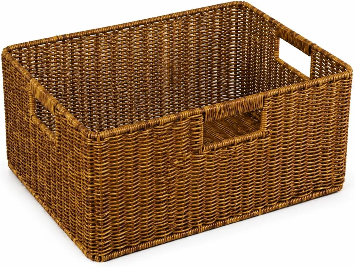 New Arrivals Wicker Basket, Water Hyacinth Wicker Storage Organizing Basket, Rectangular Basket for Shelves, Rattan - Image 2