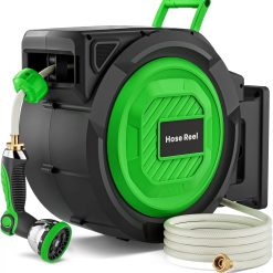 New Arrivals Garden Hose Reel, 1/2 in x 100 ft Automatic Slow Rewind System & Any Length Lock, Heavy Duty Wall-Mounted