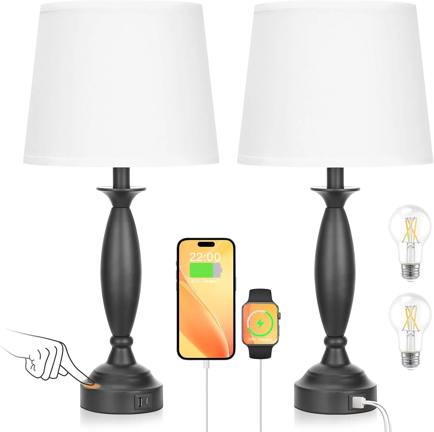 Seealle Touch Bedside Lamps for Nightstand Set of 2, Dimmable, Bulb Included bifanuoyard - Image 11