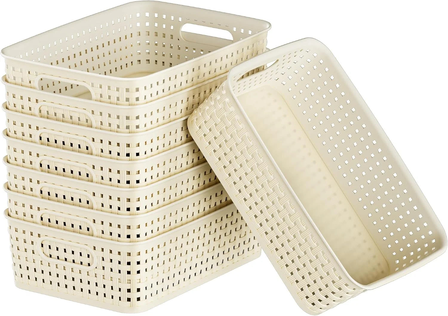 New Arrivals Plastic Storage Baskets, Small Organizing Baskets, Plastic Storage Bins Wicker Pantry Organizer Bins - Image 2