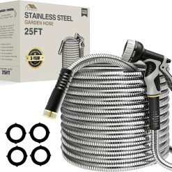 Alternative view of New Arrivals 150ft Stainless Steel Garden Hose, No-Kink Leak-Proof Crush Resistant, 10-Function Nozzle for Lawn Care
