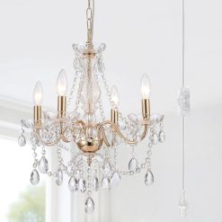 Alternative view of New Arrivals Crystal Gold Chandelier, 5 Light, Glass Crystal Hanging Pendant Lighting