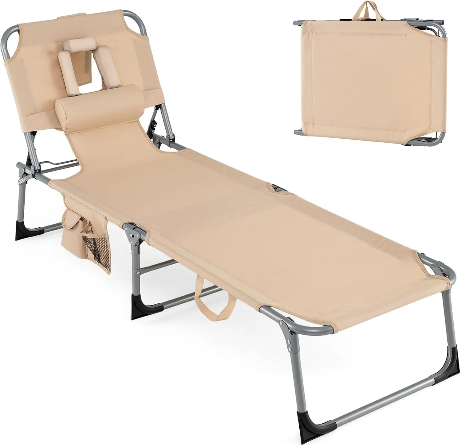 New Arrivals Tanning Chair, Folding Adjustable Patio Lounge Chair with Face Hole, 330LBS, Lightweight Portable Beach Lounge - Image 6