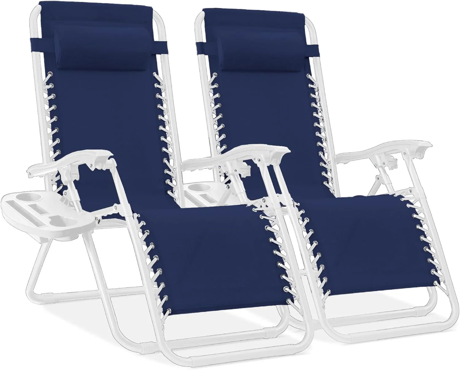 New Arrivals Choice Products Set of 2 Adjustable Steel Mesh Zero Gravity Lounge Chair Recliners w/Pillows and Cup Holder Trays - Image 13