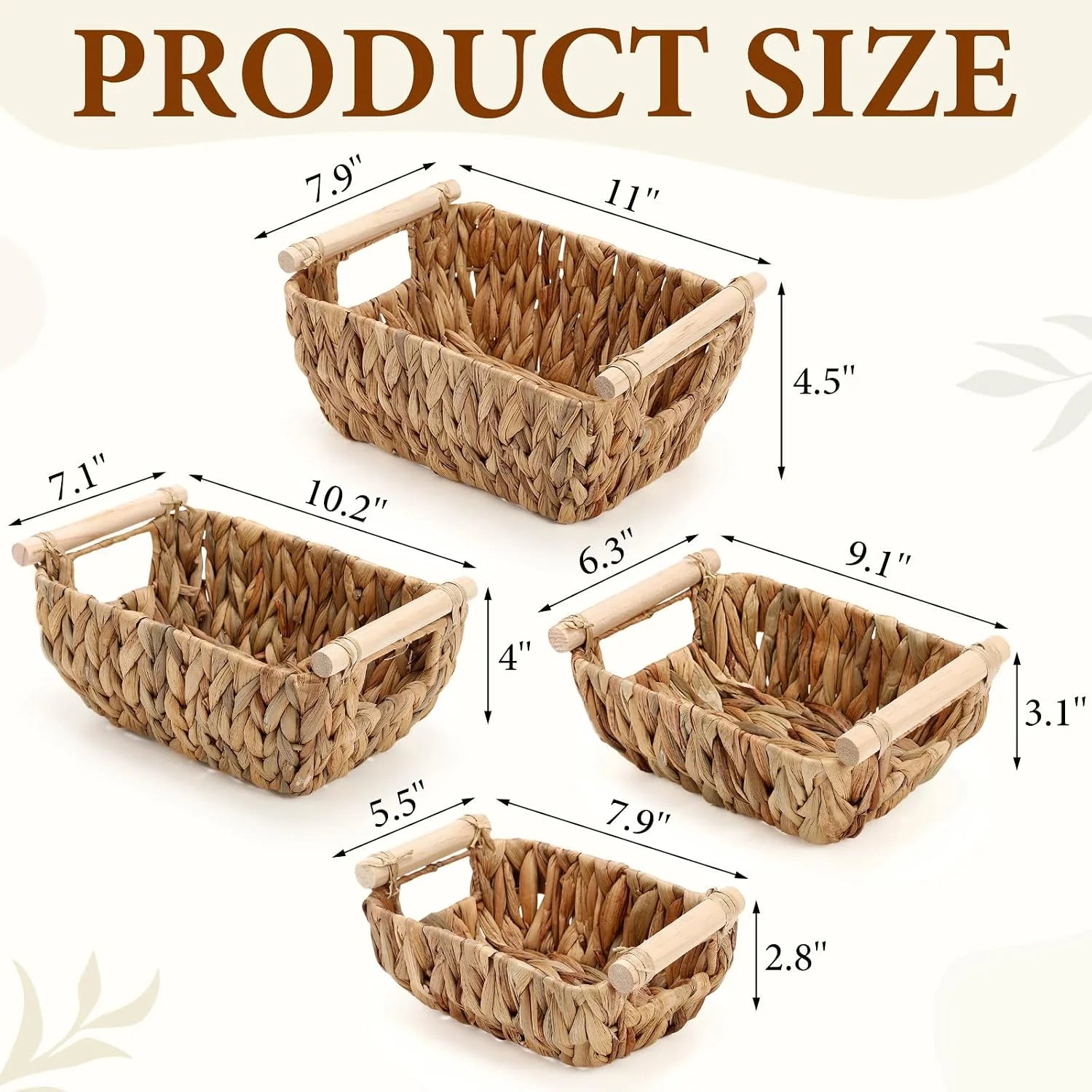 New Arrivals Wicker Storage Baskets, Hand Woven Organizing Basket, Water Hyacinth Nesting Shelf Bins with Wooden - Image 2