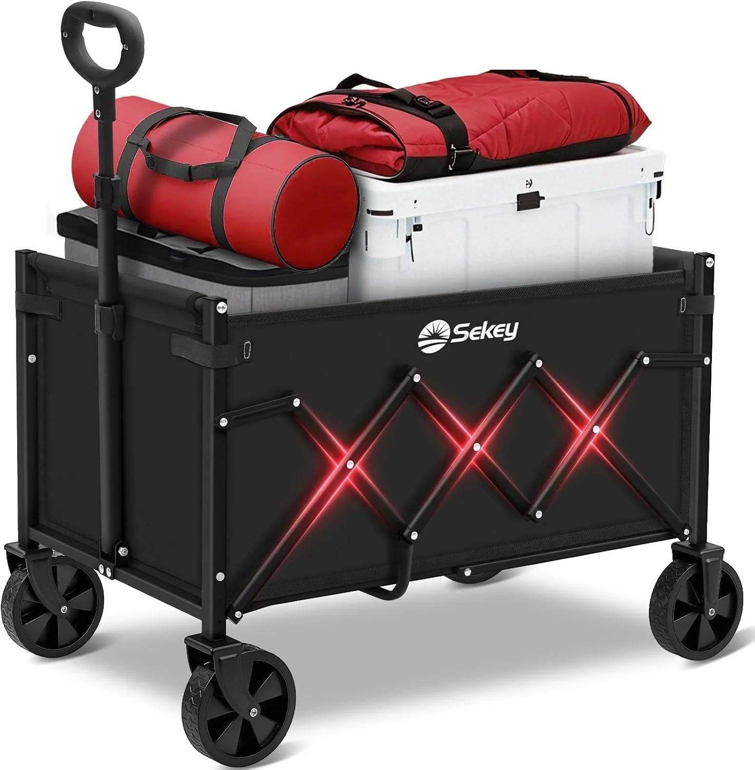 Sekey Wagon Cart with Wheels with 220LBS Capacity,Heavy Duty Wagon Carts Foldable,Lightweight Utility Portable Cart for Grocery