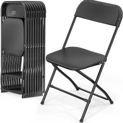 10 Pack White Plastic Folding Chair, Indoor Outdoor Portable Stackable Commercial Seat with Steel Frame 350lb.