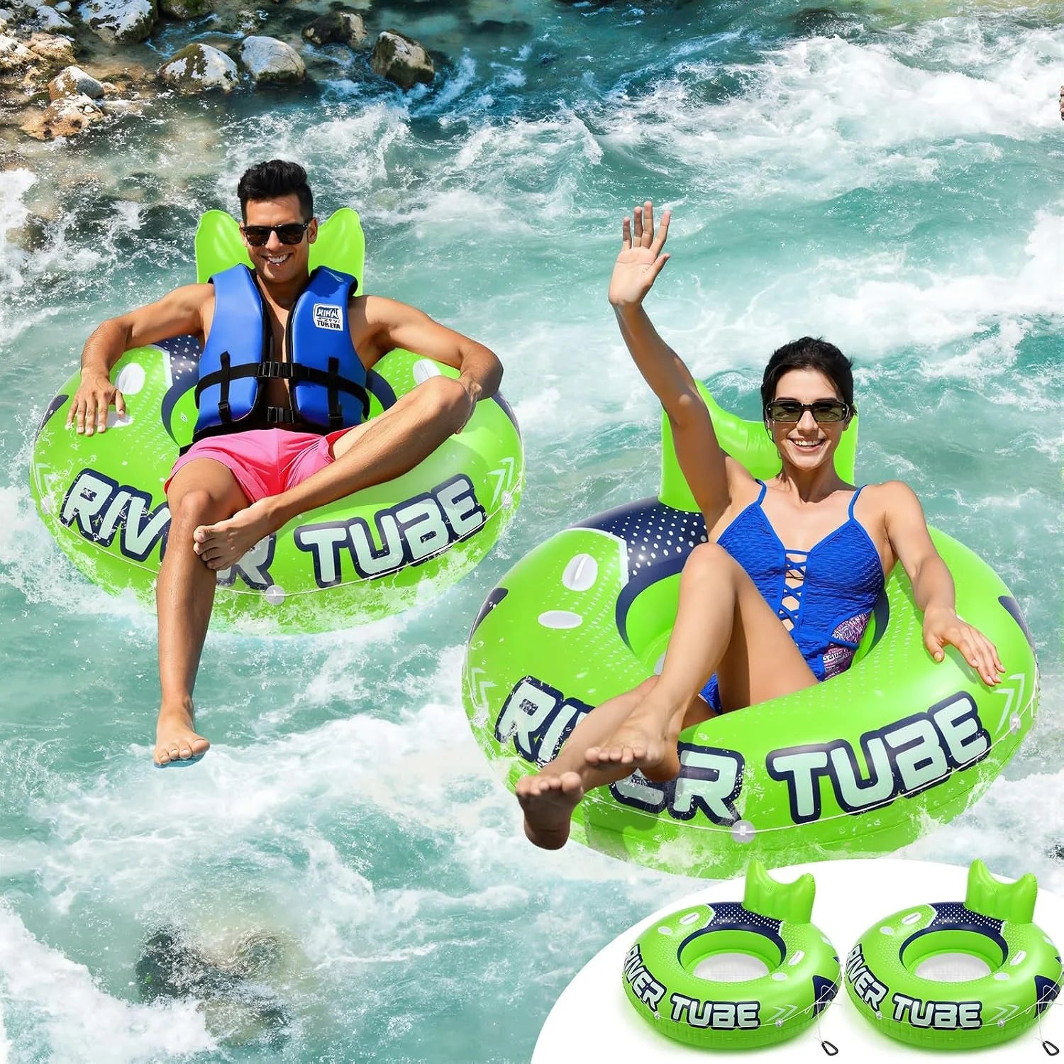 Glimin 2 Pcs Green Blue 53 Heavy Duty River Tube Float Inflatable Pool Floating Tube for Adult Large River Raft Water bifanuoyard - Image 5