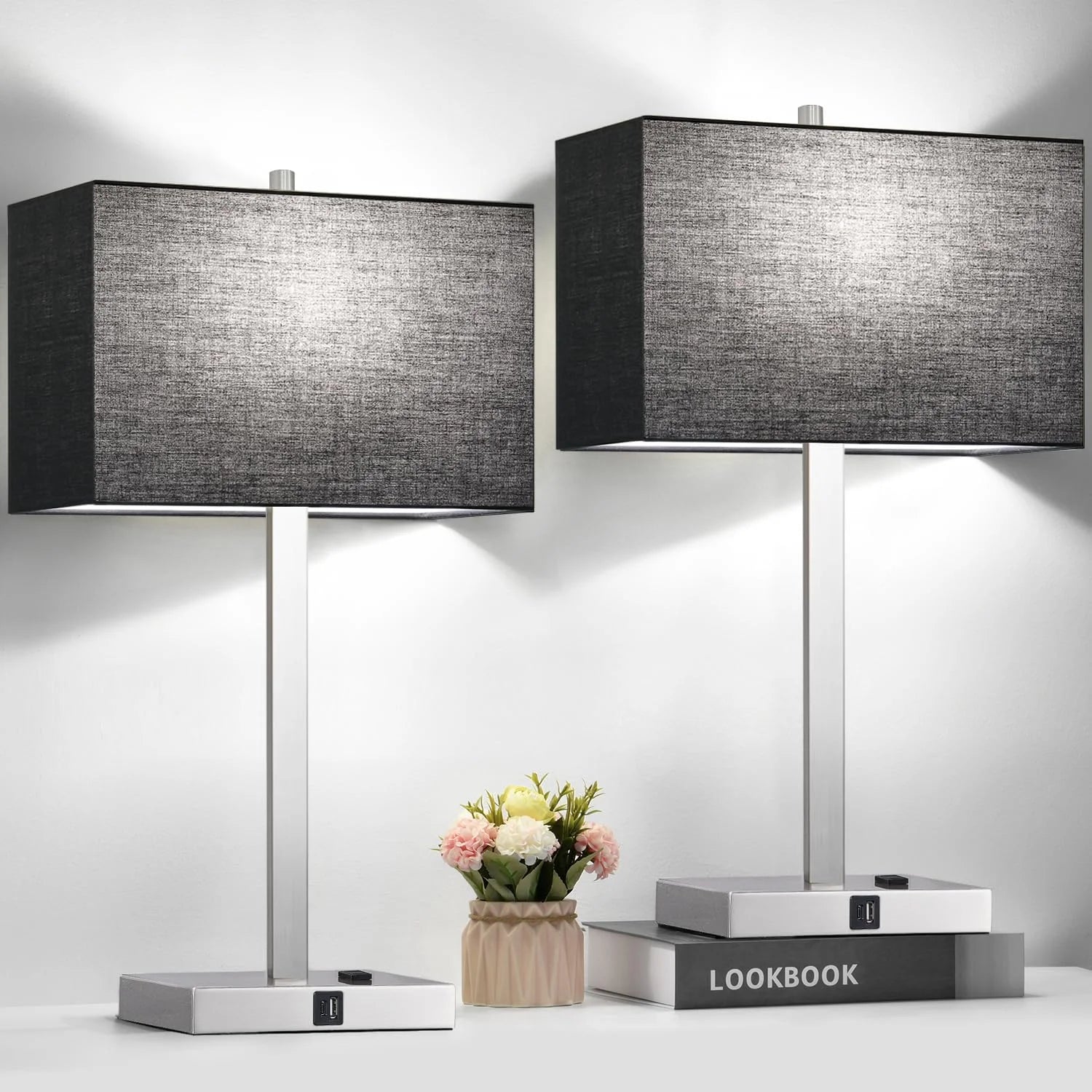 Touch Bedside lamps with 2 USB & AC Outlets, Dimmable, Bulb Included - Image 6