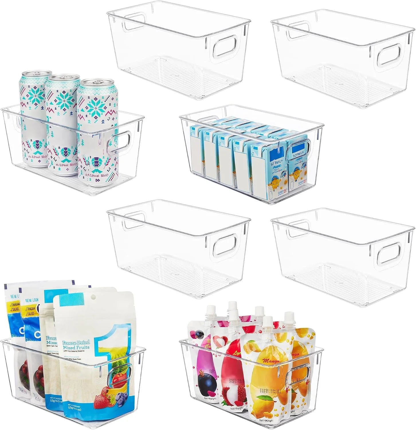 6 Pack Clear Storage Bins, Pantry Organizer Bins with Handle, Large, BPA-free Plastic Bins, Pantry Storage bifanuoyard