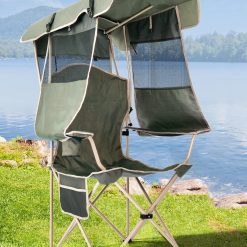 Docusvect Beach Chair with Canopy Shade, Folding Camping Chair with Canopy with Cup Holder, Support 330 LBS bifanuoyard