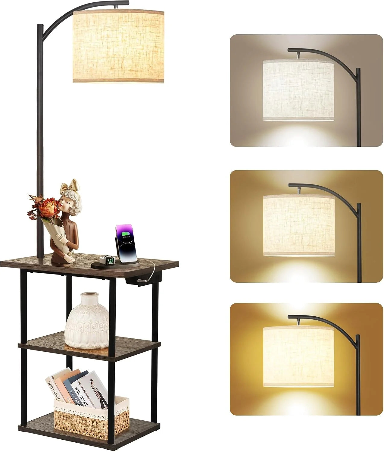 PESRAE Floor Lamp with Table, 3-Color Temperature, 9W LED, Modern Shelves Side Table for Bedroom bifanuoyard - Image 3