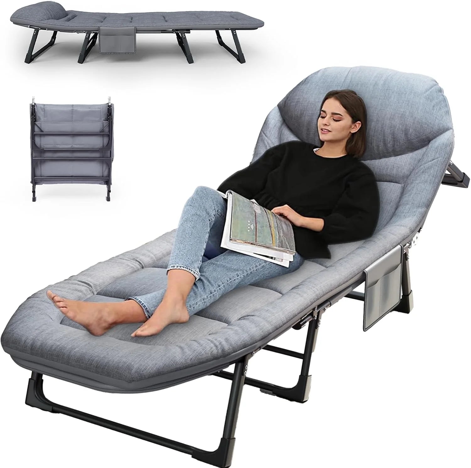 New Arrivals Adjustable Folding Camping Cot with Mattress(L”70in), 550 Heavy Duty Adult Bed - Image 2