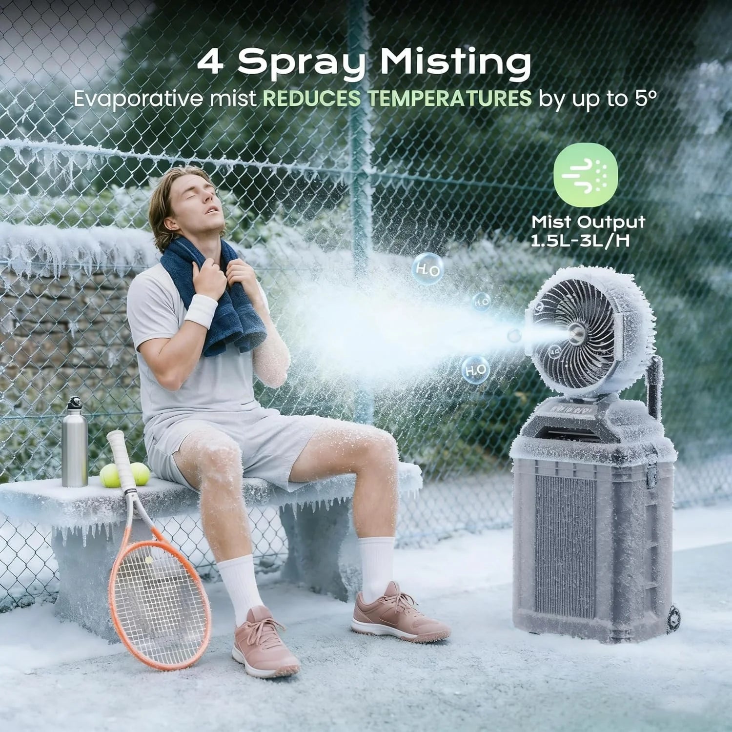 New Arrivals 4 Gal Large Misting Bucket Fan Portable, 40000mAh Rechargeable Mister Fan with Retractable Handle - Image 2