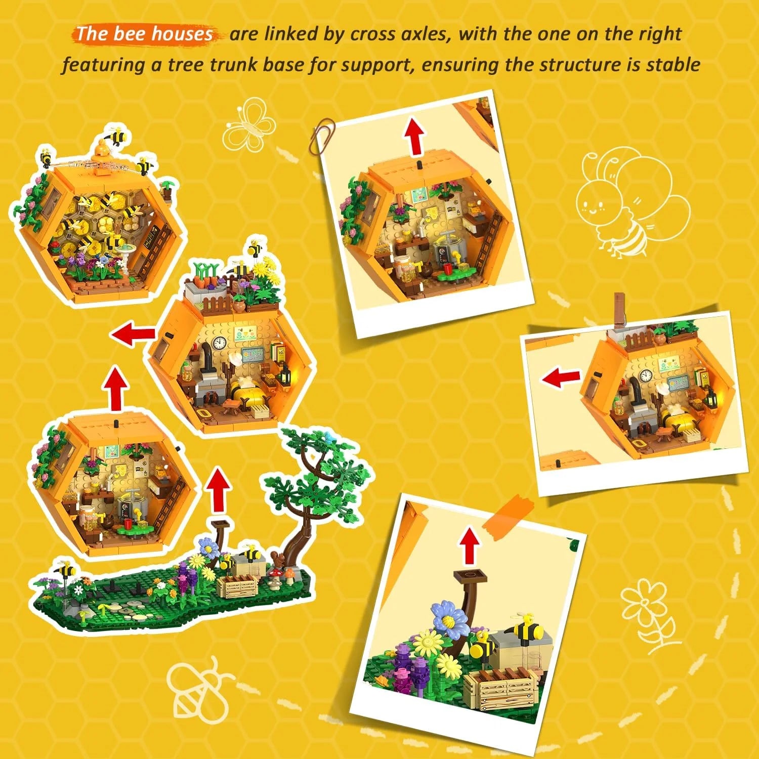 Bee Treehouse Building Set with Lights for Adults, Farm House Kit, Collectible Cabin Home Decor Gift for Boys - Image 2