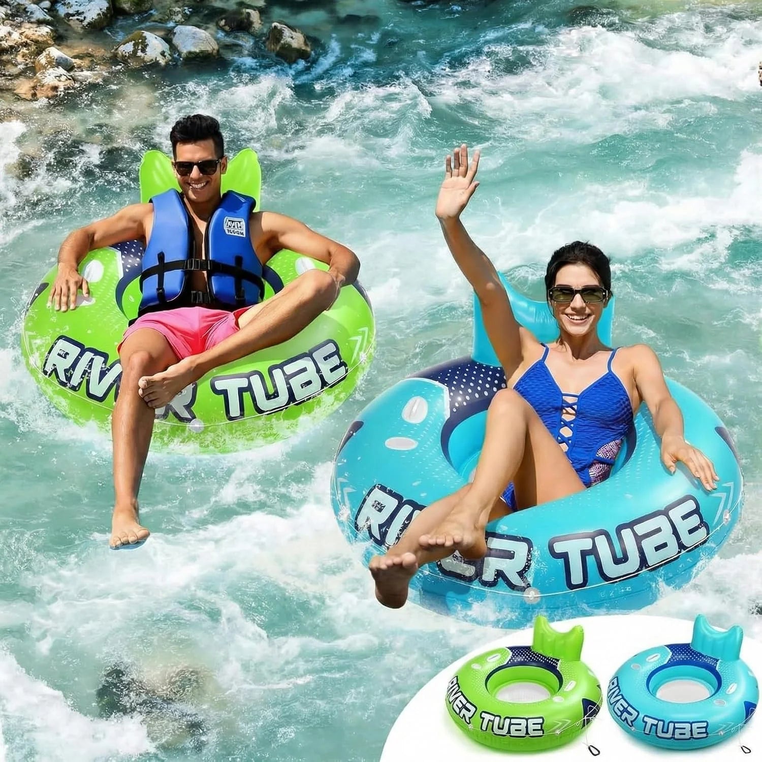 Glimin 2 Pcs Green Blue 53 Heavy Duty River Tube Float Inflatable Pool Floating Tube for Adult Large River Raft Water bifanuoyard - Image 4