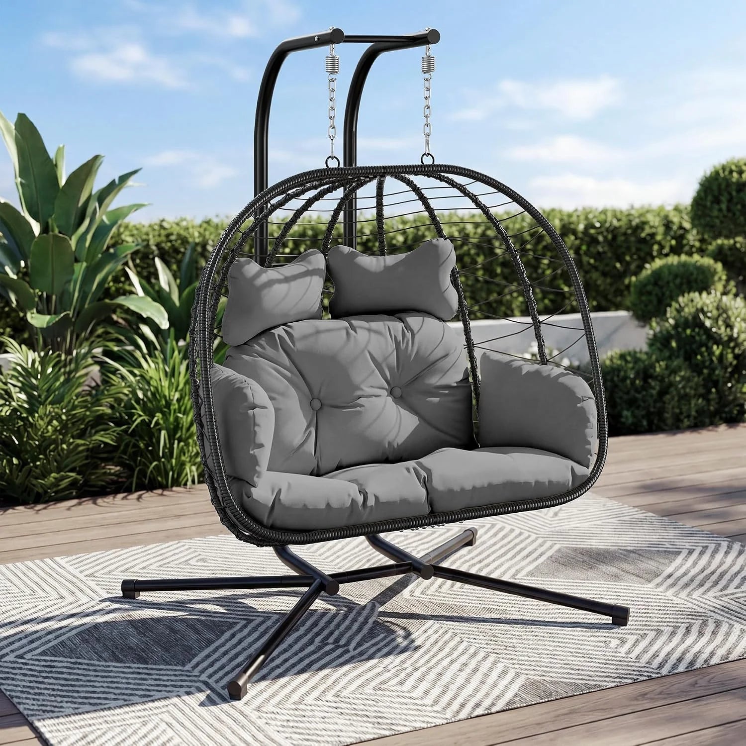 Bifanuo Double Hanging Egg Chair with Stand - Image 2