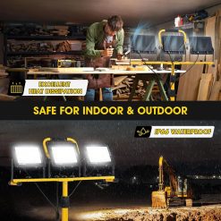 Alternative view of New Arrivals 21000Lumen LED Work Lights with Stand, 3 Head Portable Work Light with 16FT Cord, IP66 Waterproof Tripod