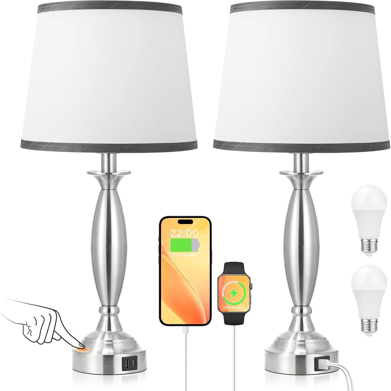 Seealle Touch Bedside Lamps for Nightstand Set of 2, Dimmable, Bulb Included bifanuoyard - Image 10