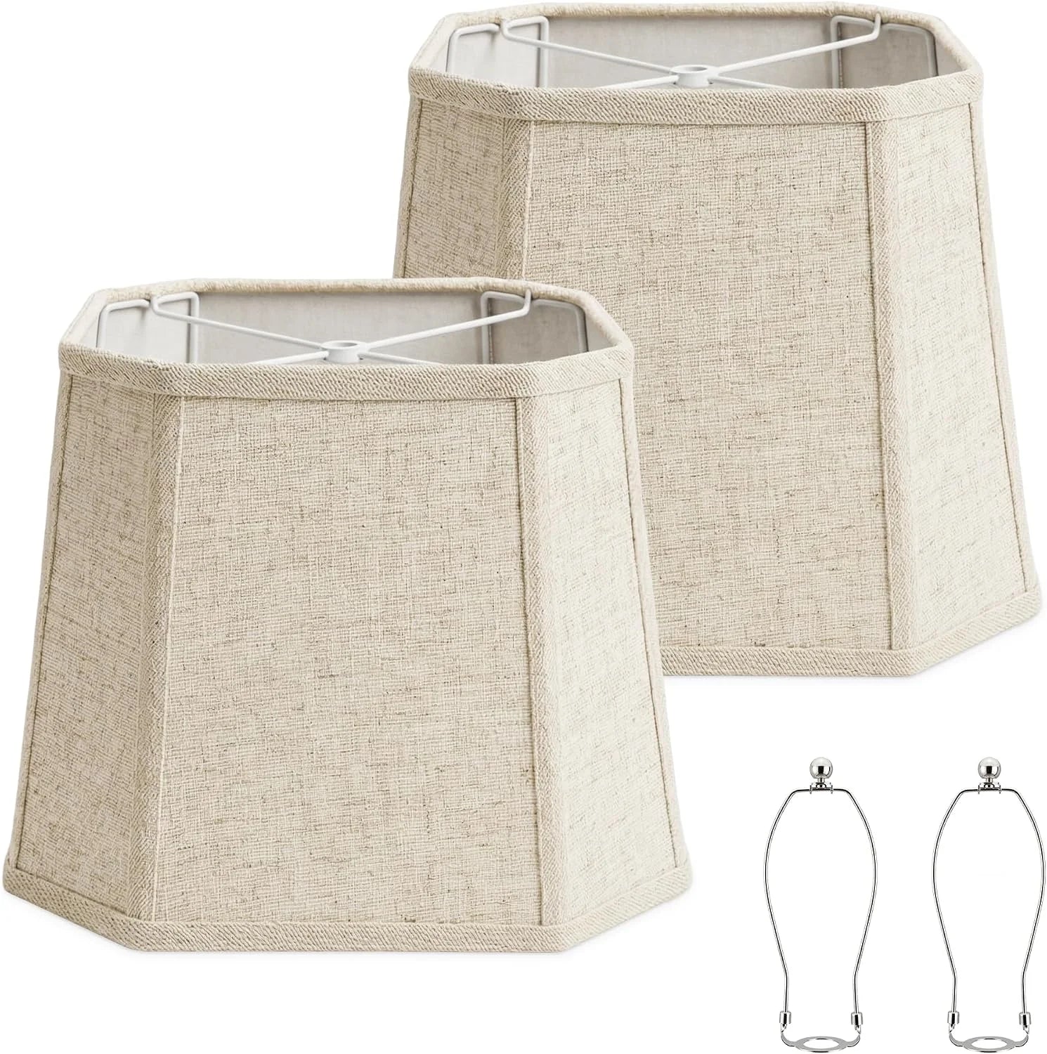 Natural Linen Square Cut Corner Lamp Shades Set of 2 bifanuoyard - Image 4
