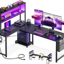 Alternative view of New Arrivals L Shaped Desk Gaming Desk with LED Light & Power Outlet, 53 Inch Black Reversible L Shaped Computer Table