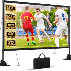 New Arrivals Projector Screen with Stand: Portable Projector Screen Outdoor Indoor Front/Rear16: 9 4K HD with Carry Bag