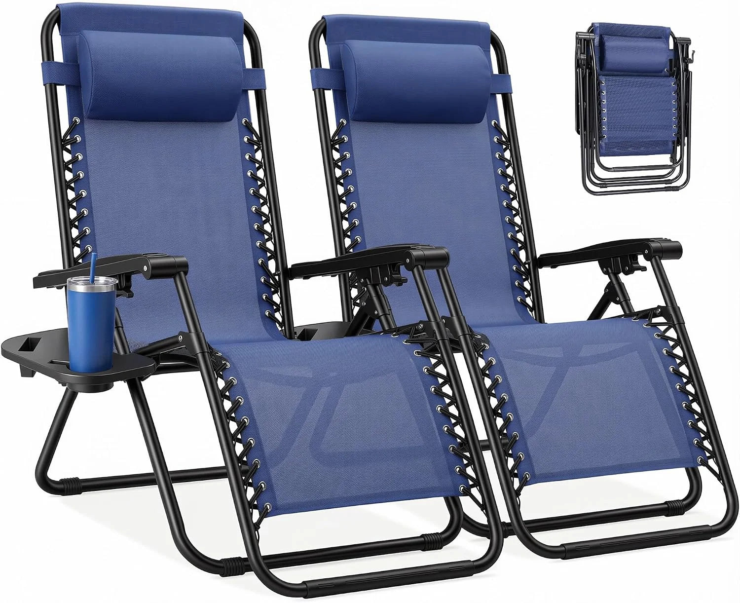 Zero Gravity Chairs Set of 2, Lounge Chair Folding Portable Adjustable Camping Reclining Chairs with Adjustable Pollow - Image 7