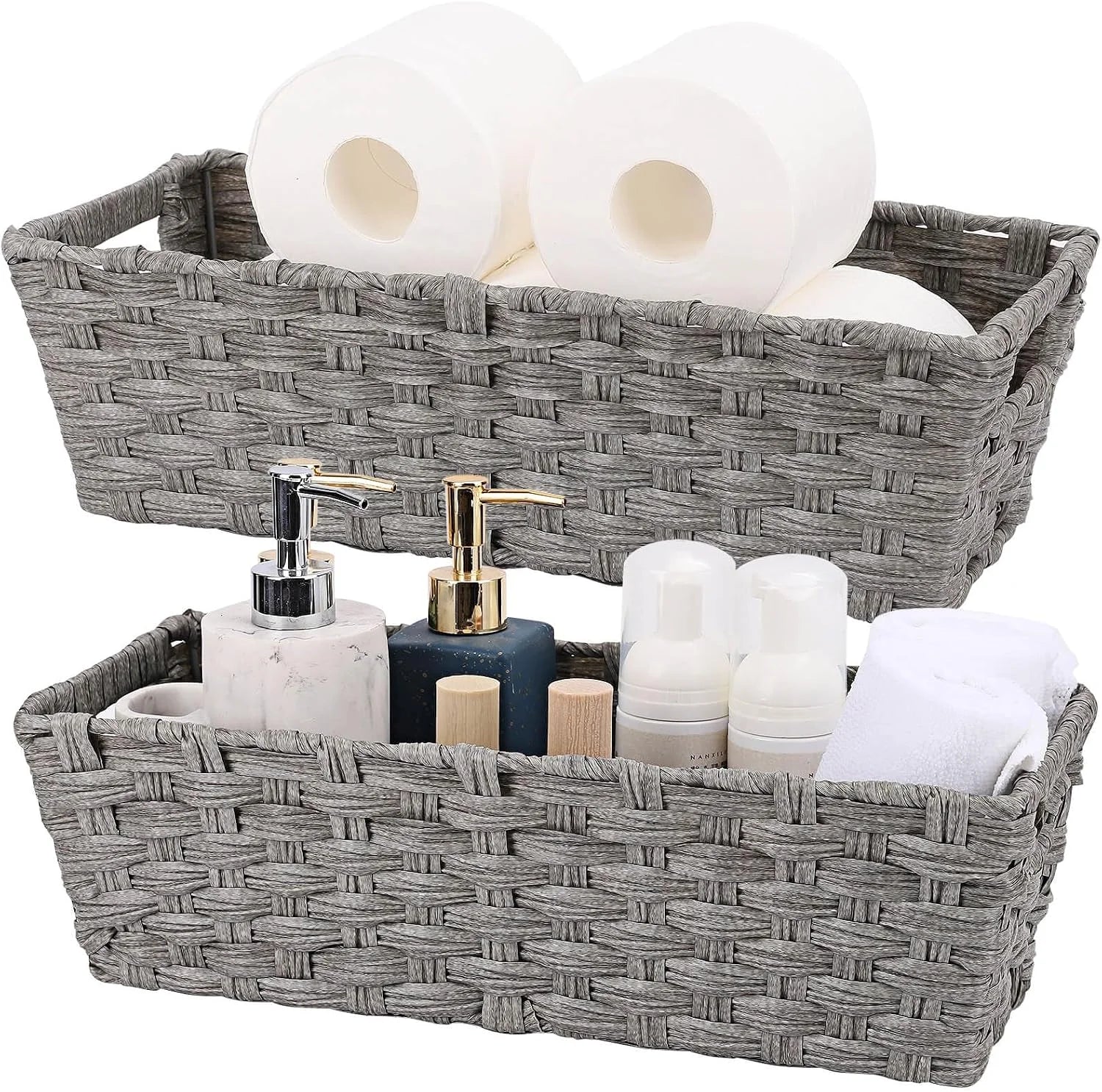 New Arrivals Wicker Storage Basket, Metal Frame, Set of 2, Washable Waterproof - Image 3