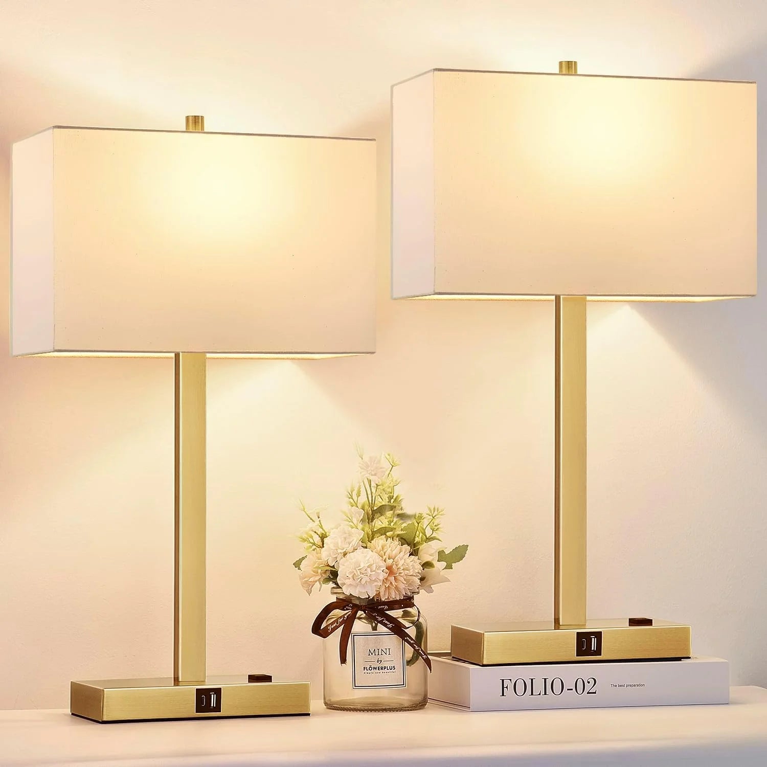 Touch Bedside lamps with 2 USB & AC Outlets, Dimmable, Bulb Included - Image 14