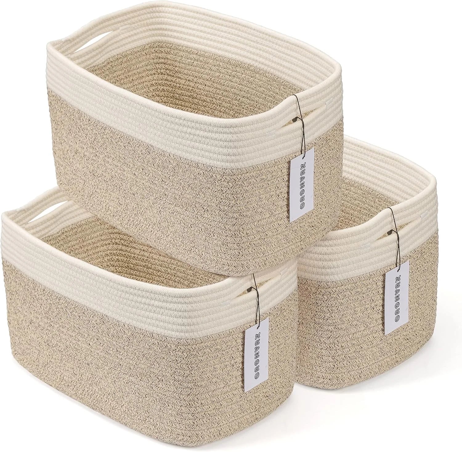 New Arrivals Cotton Rope Storage Baskets 15x10x9.3 3 Pack White, Decorative rectangular storage baskets for shelves - Image 9