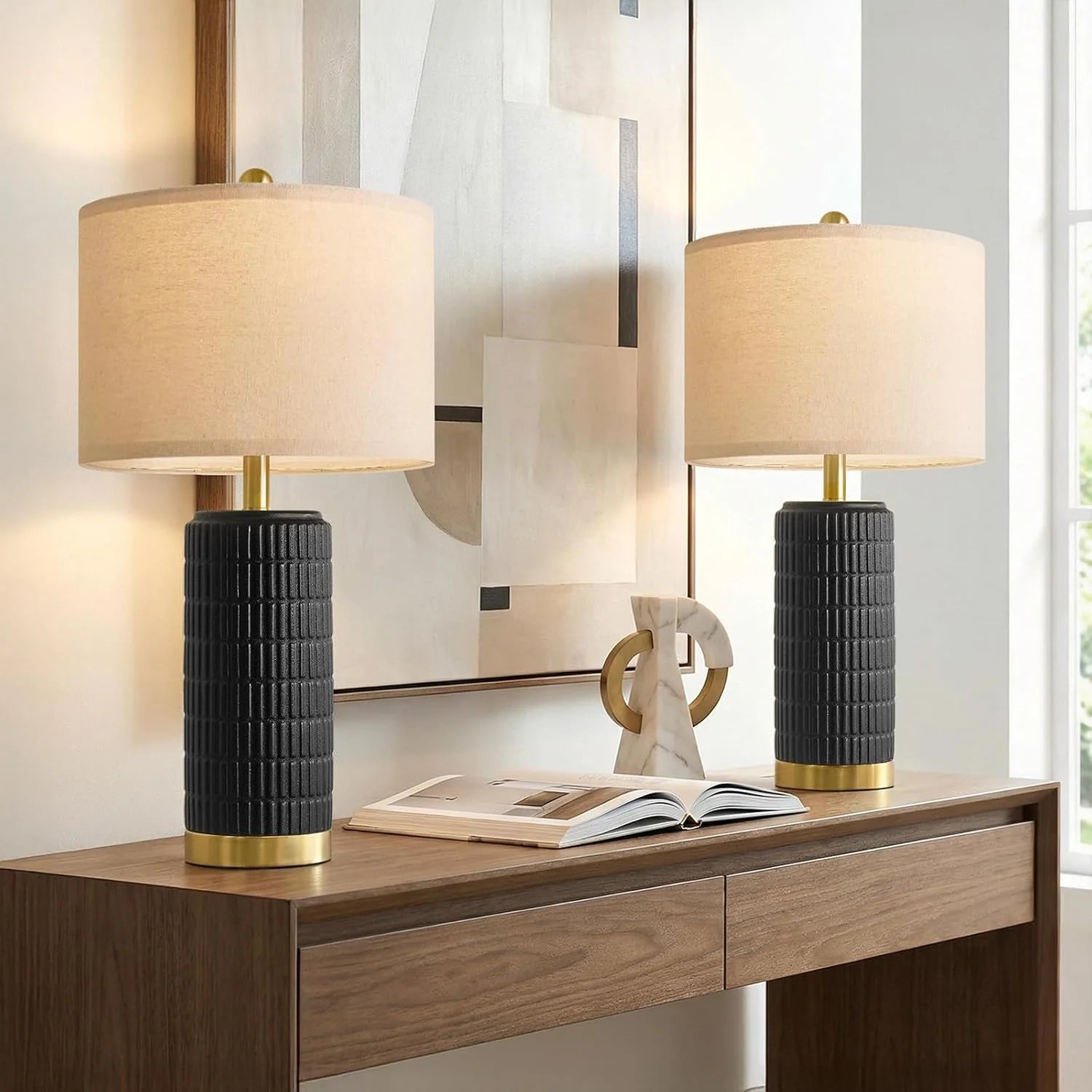 PoKat Small Bedside Table Lamps Set of 2 for Bedroom Living Room, 21.5" Modern Ceramic Nightstand Lamps with Gold Base bifanuoyard - Image 5