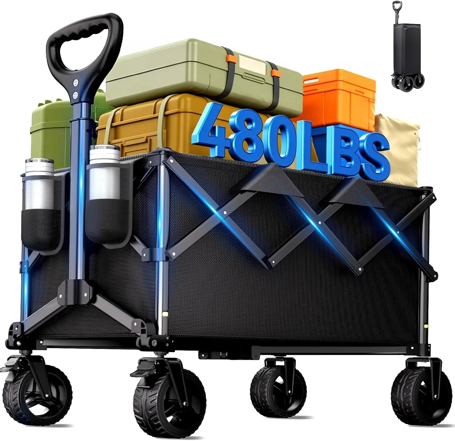 New Arrivals Collapsible Wagon Cart, 480lbs Heavy Duty Wagon with All-Terrain Wheels - Image 2