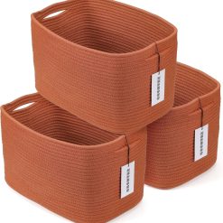 New Arrivals Cotton Rope Storage Baskets 15x10x9.3 3 Pack White, Decorative rectangular storage baskets for shelves